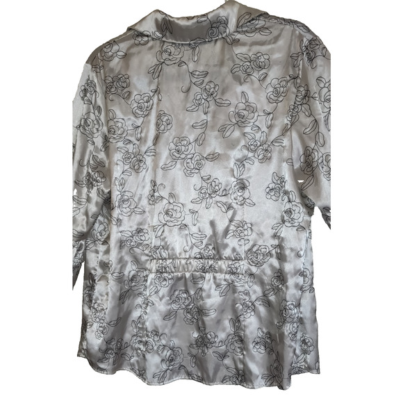 Style & Co Satin Blouse Top 16W Embroidered Black White Flared 3/4 Sleeves - Picture 5 of 16